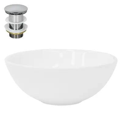 Keramik Waschbecken mit Ablaufgarnitur Aufsatzwaschbecken Weiß Ø 280 x 116 mm
