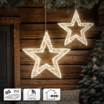 LED Weihnachtsstern Drahtstern Weihnachtsdeko Leuchtstern Timer IP44 Beleuchtung