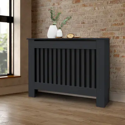 Heizkörperverkleidung Heizungsabdeckung MDF Landhaus Stil 112x19x82 cm Anthrazit