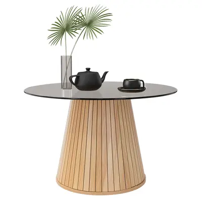 Runder Couchtisch Ø80 cm mit Glasplatte Wohnzimmertisch Holz-Optik Beistelltisch