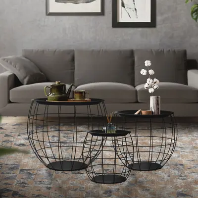 Beistelltisch 3er Set Korbtisch Couchtisch Wohnzimmertisch Korboptik Metall