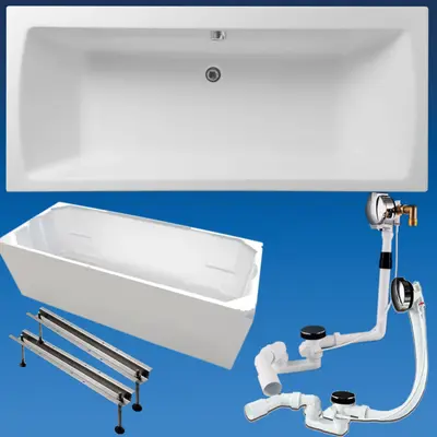 Badewanne 180 x 80 cm Integra S50 Acryl Wanne Träge Ablaufgarnitur wählbar