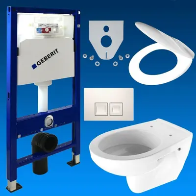 Geberit Duofix Vorwandelement + Wand Tiefspül WC + Delta 50 + WC Sitz - WC Set