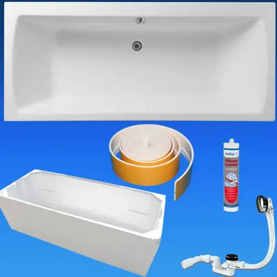 Vitra Badewanne 180x80 Integra S50 Acryl Wanne Träger Ablaufgarnitur Silikon Set
