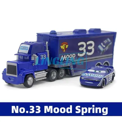 2er Set Disney Pixar Cars No.33 Mood Spring Hauler Truck Diecast Spielzeug 1:55