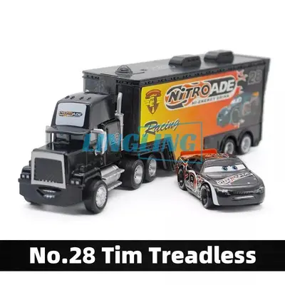 2er Set Disney Pixar Cars No.28 Tim Treadless Hauler Truck Alu Modell Spielzeug