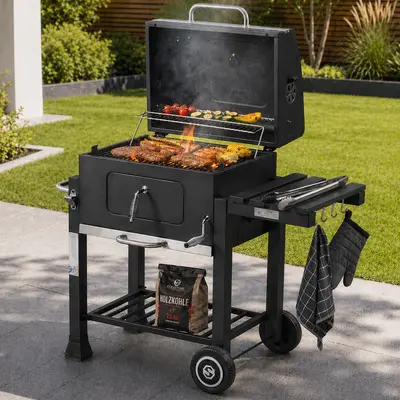 Strattore BBQ Grillwagen Holzkohlegrill Grill XL Gartengrill Barbecue Standgrill
