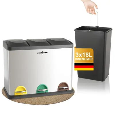 MAXCRAFT Mülleimer Abfalleimer Treteimer Mülltrennung Edelstahl Eimer 54L 3-fach