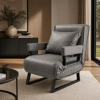 Makika Schlafsofa Klappsofa Sofabett Schlafsessel Klappbar Armlehne Kunstleder