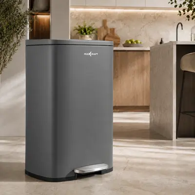 MAXCRAFT Mülleimer Abfalleimer Treteimer Stahl Soft Close Eimer 50L Küche Büro
