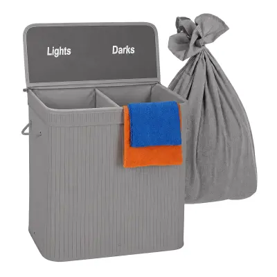 Wäschekorb Wäschesammler Wäschebox Wäschetruhe Wäschetonne mit Deckel 2 Fächer