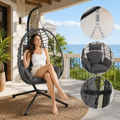 Makika Hängesessel Hängekorb Polyrattan Gestell Hängestuhl Korb Hängeschaukel
