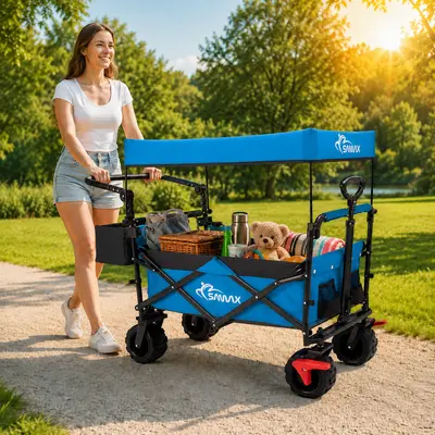 SAMAX Bollerwagen Faltbar Dach Handwagen Klappbar Strandwagen Transportkarre