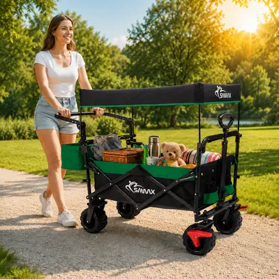 SAMAX Bollerwagen Faltbar Dach Handwagen Klappbar Strandwagen Transportkarre
