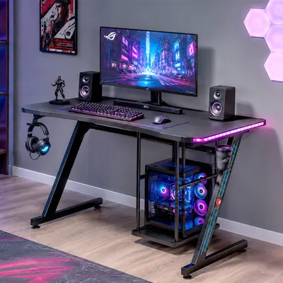 MY SIT Gaming Tisch LED Beleuchtung PC Schreibtisch Arbeitstisch Computertisch