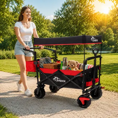 SAMAX Bollerwagen Faltbar Dach Handwagen Klappbar Strandwagen Transportkarre