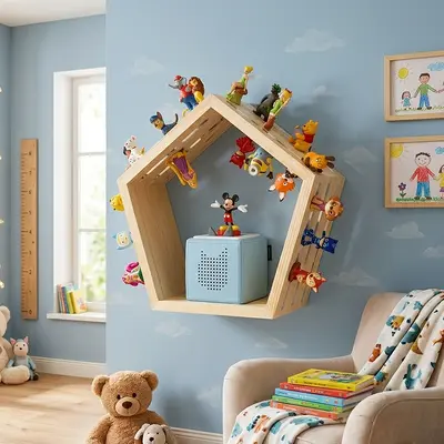 Baby Vivo Regal für Toniebox über 68 Tonie Figuren Wandregal Magnetisch Fünfeck