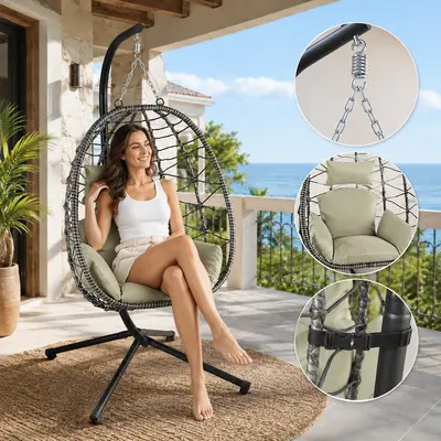 Makika Hängesessel Hängekorb Polyrattan Gestell Hängestuhl Korb Hängeschaukel