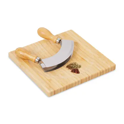 Wiegemesser mit brett Kräuterwiegemesser Bambus Schneidebrett rostfrei 2 Klingen