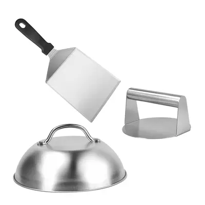Smash Burger Set Burgerpresse Hamburgerpresse Plancha Spachtel Burgerhaube 3tlg.