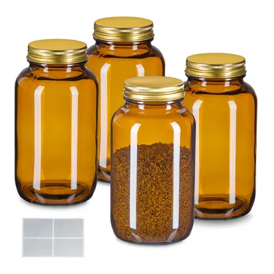Braungläser Vorratsdosen Apothekerglas Weithalsglas Vorratsgläser 4er Set Deckel