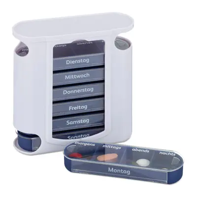 10 x Pillendose weiß-blau Aufbewahrungsbox für Tabletten und Pillen Medi Box