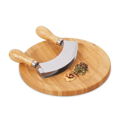 Wiegemesser mit brett rostfrei 2 Klingen Wiegemesser Set Kräuterwiege mit Brett