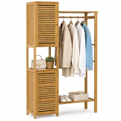 Kleiderständer Garderobenständer Kleiderstange Flur-Garderobe Schuhablage Bambus