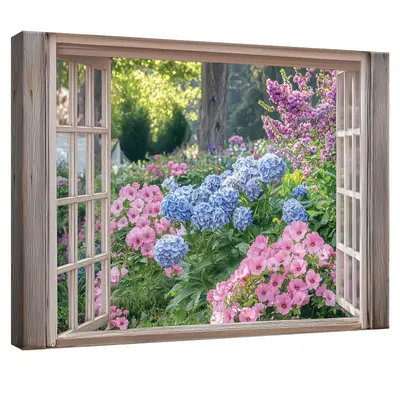 Leinwand Bilder Fenster Garten Natur Wandbilder Groß Leinwandbild XXL Bilder