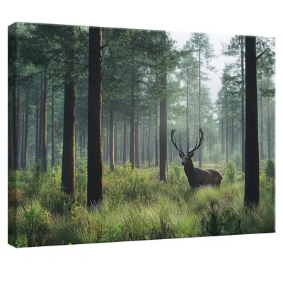 Leinwand Bilder Hirsch Wald Tiere Natur Wandbilder Groß Leinwandbild XXL Bilder
