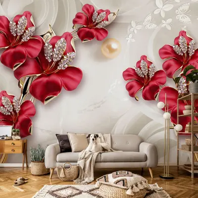 Vlies Fototapete 3D BLUMEN LUXUS beige Diamanten Design TAPETE XXL Wohnzimmer 52