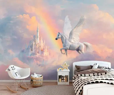 Fototapete Kinderzimmer Einhorn Rosa Regenbogen VLIES TAPETE XXL + KLEISTER 720