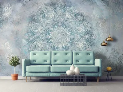 Fototapete Mandala Grau Blau Dunkelblau VLIES TAPETE XXL + KLEISTER 400