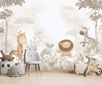 Fototapete Kinderzimmer Tiere Löwe Giraffe Zebra VLIES TAPETE XXL + KLEISTER 439