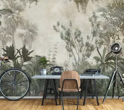 Fototapete Dschungel Blätter Pflanzen Vintage Retro VLIES TAPETE XXL + KLEISTER