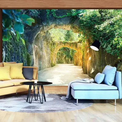 Vlies Fototapete 3D EFFEKT Tunnel grün Natur Stein Toskana Wandtapete Wohnzimmer