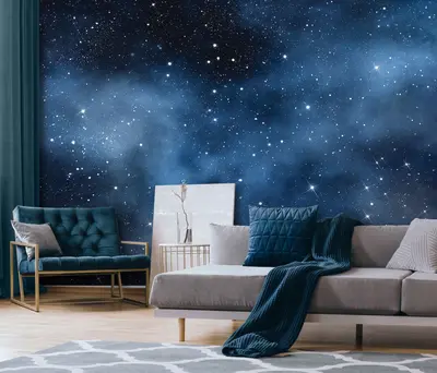 Fototapete Weltraum Blau Schwarz Sterne Weiß VLIES TAPETE XXL + KLEISTER 515