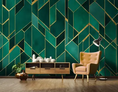 Fototapete Abstrakt Gold Geometrie Grün VLIES TAPETE XXL + KLEISTER 604