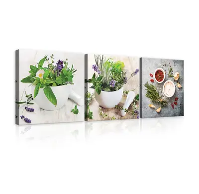 Leinwandbild Küche Kräuter Gewürz Wandbild Modern Leinwand Bilder 3 teilig XXL