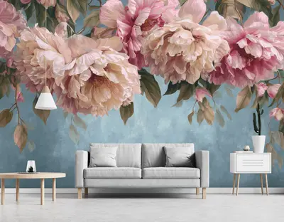 Fototapete Blume Rosa Grün Blau Modern VLIES TAPETE XXL + KLEISTER 550