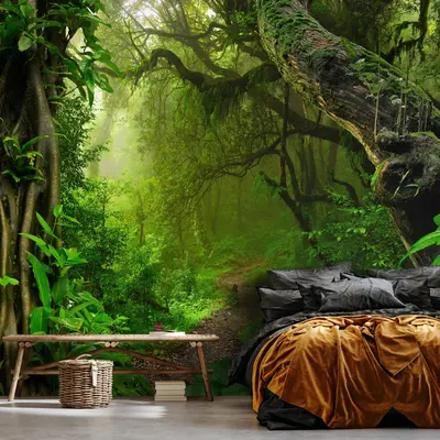 Fototapete Wald 3D Bäume Dschungel Regenwald Pflanzen VLIES TAPETE Wohnzimmer