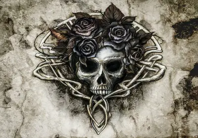 Alchemy Vlies Fototapete XXL Skull Gothic Totenkopf Skelett Blum Schädel Tapete