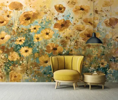 Fototapete Blumen Gelb Natur Wiese VLIES TAPETE XXL + KLEISTER 793