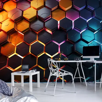 Fototapete Kinderzimmer Junge Hexagon Gaming Kinder VLIES TAPETE XXL + KLEISTER