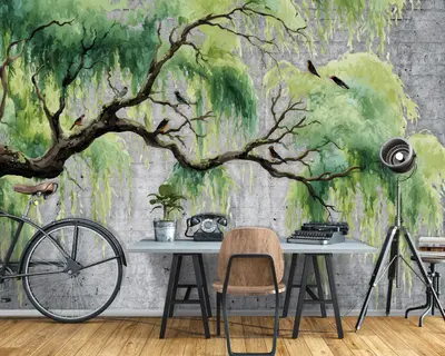 Fototapete Blätter Baum Ziegel Grün Grau Natur VLIES TAPETE XXL + KLEISTER 585