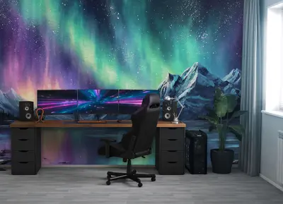 Fototapete Nordlichter Nachthimmel Berge Natur VLIES TAPETE XXL + KLEISTER 582