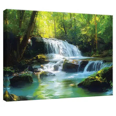 Leinwand Bilder Wald Wasserfall Natur Wandbilder Groß Leinwandbild XXL Bilder