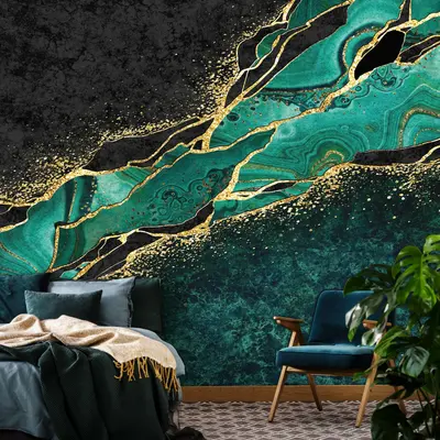Vlies Fototapete Marmor gold grün MODERN TAPETE Steinoptik Steinwand Wohnzimmer