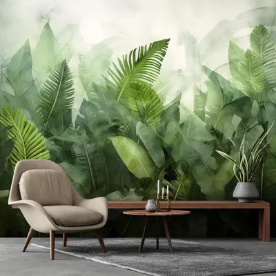 Fototapete Blätter grün Pflanzen Natur Wohnzimmer VLIES TAPETE XXL + KLEISTER