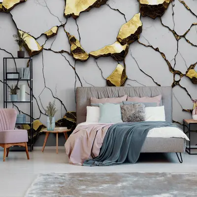 Fototapete Marmor 3D EFFEKT Grau Gold Steinwand Steinoptik VLIES TAPETE XXL